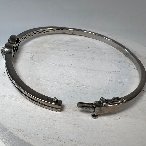 Sterling Silver 925 Infinity Knot Diamond Accented Bangle Hinged Bracelet Safety - Picture 4 of 5